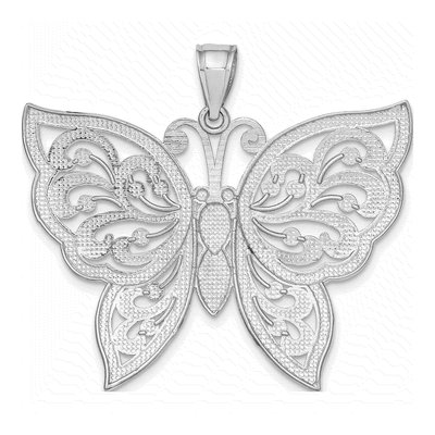 14K White Gold Diamond-Cut Beaded Butterfly Pendant – view 4