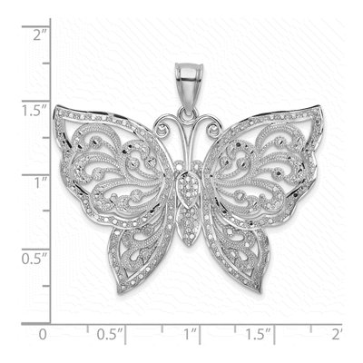 14K White Gold Diamond-Cut Beaded Butterfly Pendant – view 5