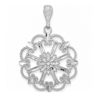 14K White Gold Starburst Hearts Pendant