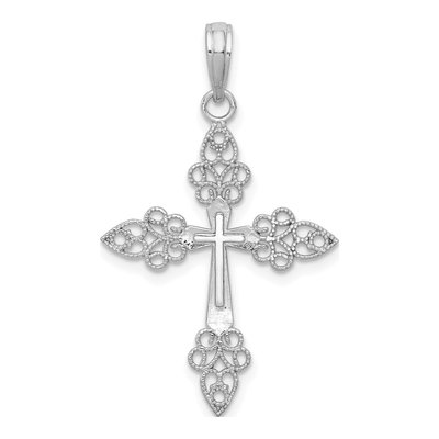 14K White Gold Filigree Cross Pendant