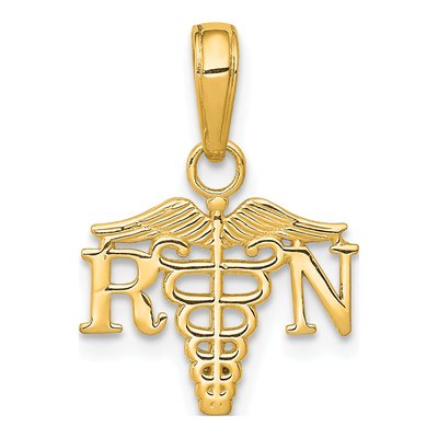 14K Yellow Gold Registered Nurse Caduceus Charm