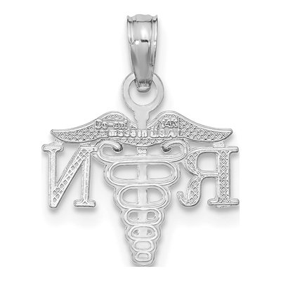 14K White Gold RN Caduceus Nurse Charm Pendant – view 4