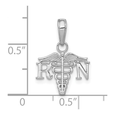 14K White Gold RN Caduceus Nurse Charm Pendant – view 5