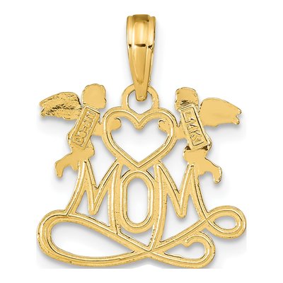 14K Yellow Gold MOM Heart Angels Pendant – view 5