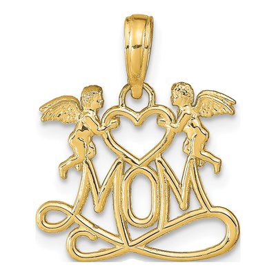 14K Yellow Gold MOM Heart Angels Pendant