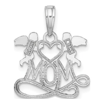 14K White Gold MOM Heart Angels Pendant – view 4