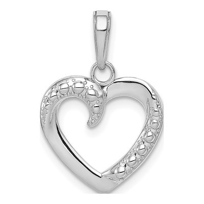 14K White Gold Textured Heart Pendant