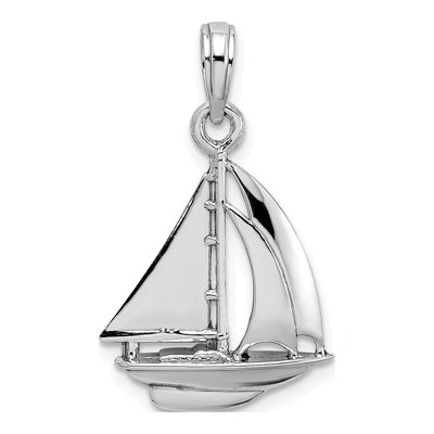 14K White Gold 3D Sailboat Pendant
