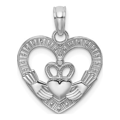 14K White Gold Claddagh Heart Pendant