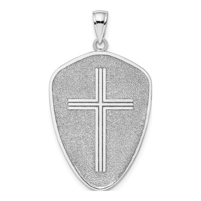 14K White Gold Cross Shield Charm