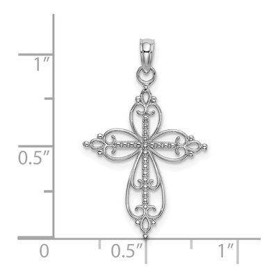 14K White Gold Beaded Cross Pendant – view 4