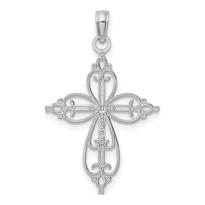 14K White Gold Beaded Cross Pendant – view 5