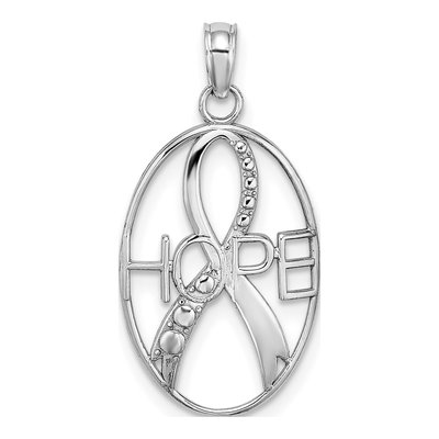 14K White Gold HOPE Awareness Ribbon Charm