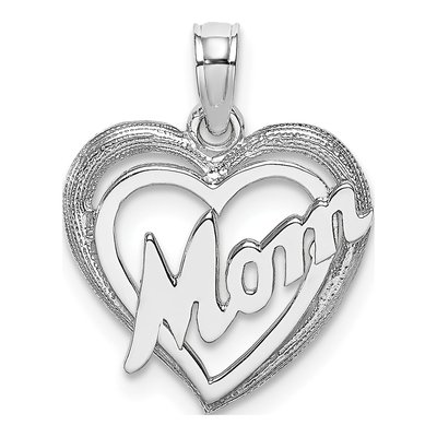 14K White Gold MOM Heart Pendant