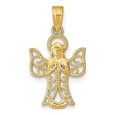 14K Yellow Gold Filigree Angel Pendant