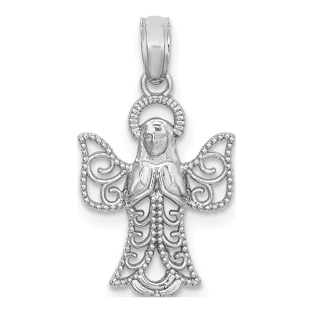 14K White Gold Filigree Angel Pendant