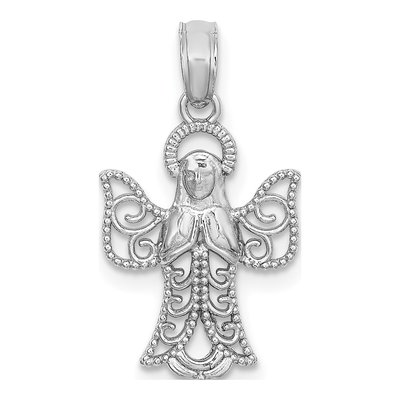 14K White Gold Filigree Angel Pendant
