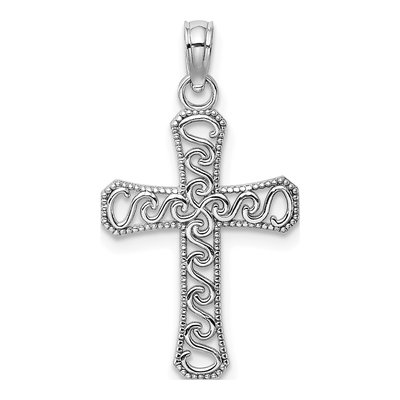 14K White Gold Fancy Cross Pendant