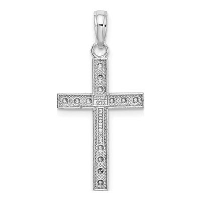 14K White Gold Beaded Block Cross Pendant – view 5