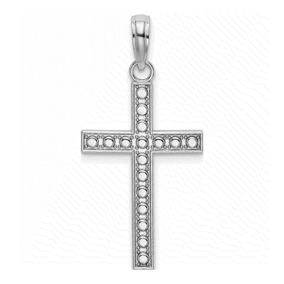 14K White Gold Beaded Block Cross Pendant