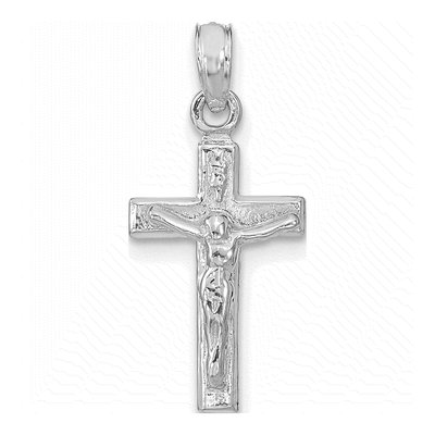 14K White Gold Crucifix Pendant