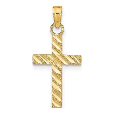 14K Yellow Gold Diamond-Cut Cross Pendant