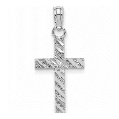 14K White Gold Diamond-Cut Cross Pendant