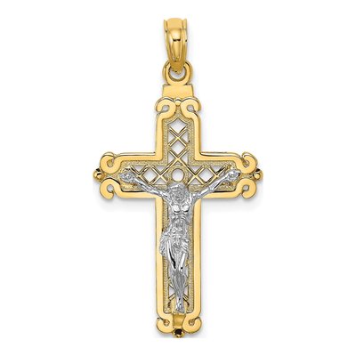 14K Two-Tone Gold Fancy Crucifix Pendant