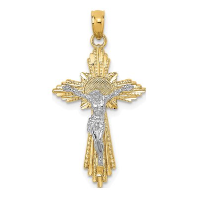 14K Two-Tone Gold Diamond-Cut Crucifix Pendant