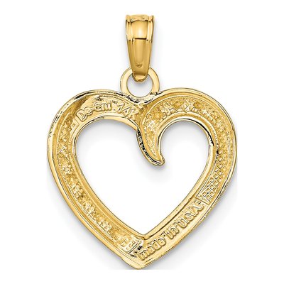 14K Yellow & Rhodium And White Polished Textured Heart Pendant – view 4