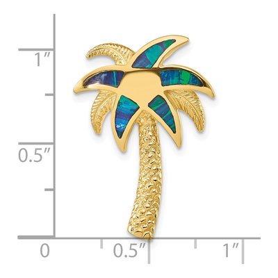 14K Yellow Gold Lab-Created Opal Palm Tree Slide Pendant – view 3