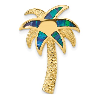 14K Yellow Gold Lab-Created Opal Palm Tree Slide Pendant