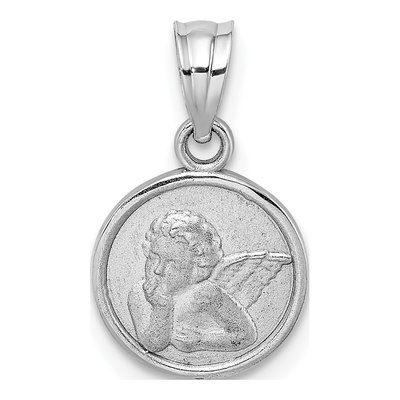 14K White Gold Textured Angel Coin Charm