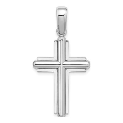 14K White Gold Beveled Cross Charm