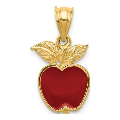 14K Yellow Gold Red Enamel Apple Pendant