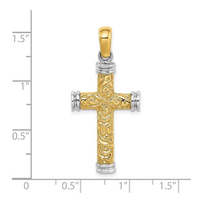 14K Two-Tone Gold Scroll Cross Pendant – view 4
