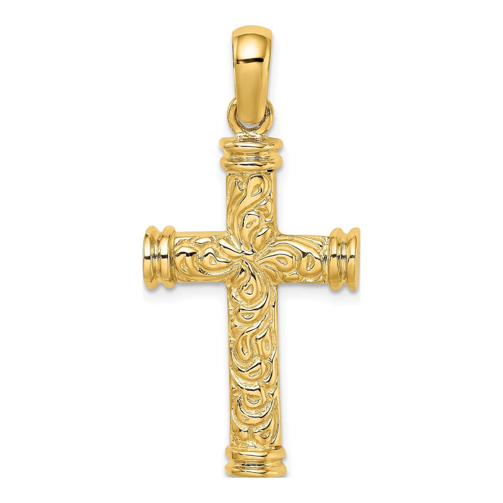 14K Yellow Gold Scroll Cross Pendant