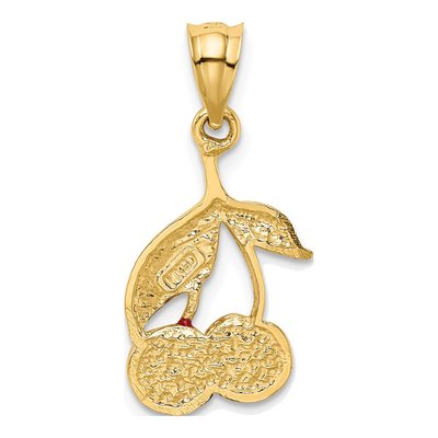 14K Yellow Gold Red Enamel Cherries Pendant – view 4