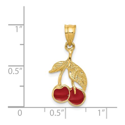14K Yellow Gold Red Enamel Cherries Pendant – view 5