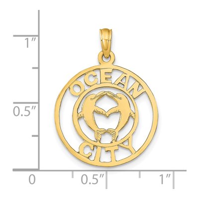 14K Yellow Gold Ocean City Dolphins Pendant – view 4