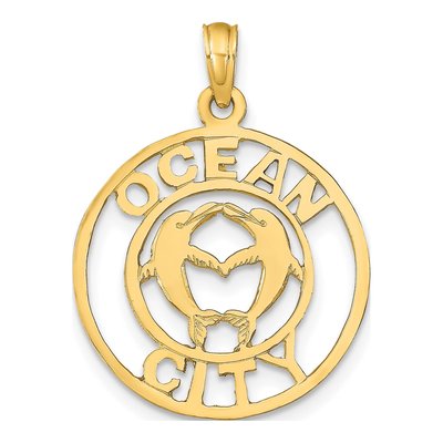 14K Yellow Gold Ocean City Dolphins Pendant