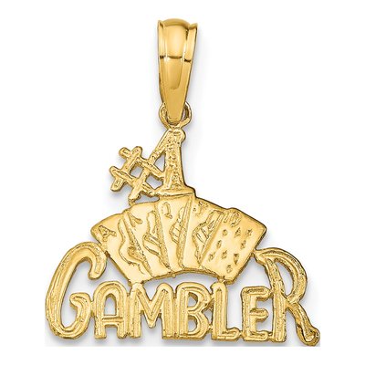 14K Yellow Gold Gambler Cards Number 1 Pendant