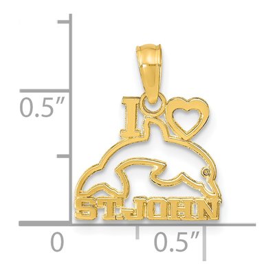 14K Yellow Gold I Heart St John Dolphin Pendant – view 4