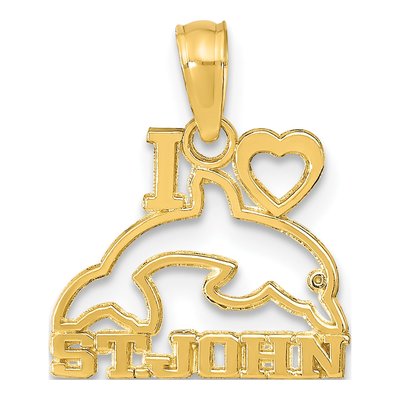 14K Yellow Gold I Heart St John Dolphin Pendant
