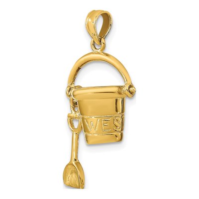 14K Yellow Gold 3D Key West Pail Shovel Pendant – view 5
