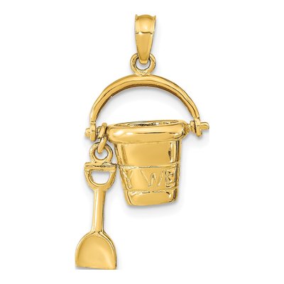 14K Yellow Gold 3D Key West Pail Shovel Pendant
