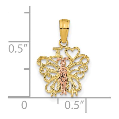 14K Two-Tone Gold I Heart Butterfly Pendant – view 4