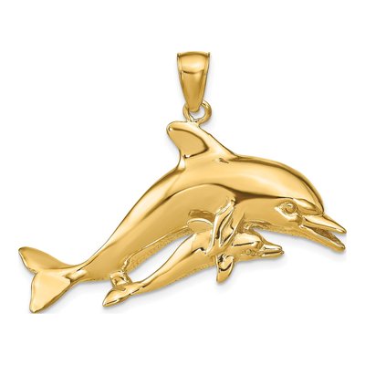 14K Yellow Gold Dolphins Pendant