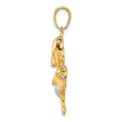 14K Yellow Gold Two Dolphins Pendant – view 3