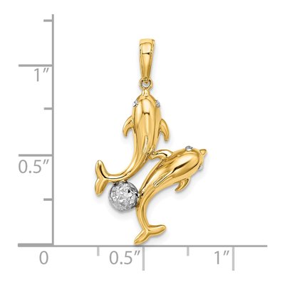 14K Yellow Gold Two Dolphins Pendant – view 5